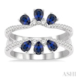 3/8 ctw Pear Cut 4x3MM Sapphire and Round Cut Diamond Insert Ring in 14K White Gold