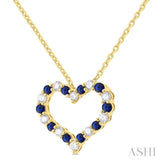 1/4 ctw Open Heart 1.80MM Round Cut Sapphire and Round Cut Diamond Precious  Fashion Pendant With Chain in 14K Yellow Gold