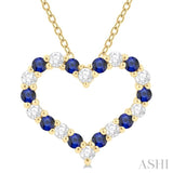 1/4 ctw Open Heart 1.80MM Round Cut Sapphire and Round Cut Diamond Precious  Fashion Pendant With Chain in 14K Yellow Gold