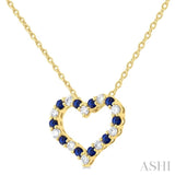 1/8 ctw Open Heart 1.4MM Round Cut Sapphire and Round Cut Diamond Precious  Fashion Pendant With Chain in 14K Yellow Gold