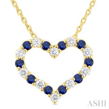 1/8 ctw Open Heart 1.4MM Round Cut Sapphire and Round Cut Diamond Precious  Fashion Pendant With Chain in 14K Yellow Gold