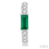 1/8 ctw Petite 4X2MM Emerald and Round Cut Diamond Fashion Huggies in 10K White Gold