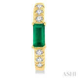 1/8 ctw Petite 4X2MM Emerald and Round Cut Diamond Fashion Huggies in 10K Yellow Gold