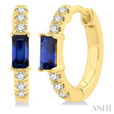 1/8 ctw Petite 4X2MM Sapphire and Round Cut Diamond Fashion Huggies in 10K Yellow Gold