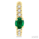 1/10 ctw Petite 4X3MM Oval Cut Emerald and Round Cut Diamond Fashion Huggies in 10K Yellow Gold