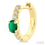 1/10 ctw Petite 4X3MM Oval Cut Emerald and Round Cut Diamond Fashion Huggies in 10K Yellow Gold
