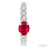 1/10 ctw Petite 4X3MM Oval Cut Ruby and Round Cut Diamond Fashion Huggies in 10K White Gold