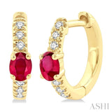 1/10 ctw Petite 4X3MM Oval Cut Ruby and Round Cut Diamond Fashion Huggies in 10K Yellow Gold