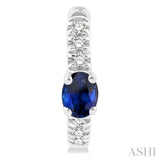 1/10 ctw Petite 4X3MM Oval Cut Sapphire and Round Cut Diamond Fashion Huggies in 10K White Gold
