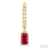 1/8 ctw Petite 5X3MM Ruby Drop and Round Cut Diamond Precious Fashion Huggies in 10K Yellow Gold