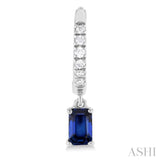 1/8 ctw Petite 5X3MM Sapphire Drop and Round Cut Diamond Precious Fashion Huggies in 10K White Gold