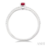 1/10 ctw Petite 5X3MM Emerald Cut Ruby and Round Cut Diamond Precious Fashion Ring in 10K White Gold