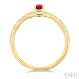 1/10 ctw Petite 5X3MM Emerald Cut Ruby and Round Cut Diamond Precious Fashion Ring in 10K Yellow Gold