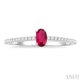 1/10 ctw Petite 5X3MM Oval Cut Ruby and Round Cut Diamond Precious Fashion Ring in 10K White Gold