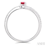 1/10 ctw Petite 5X3MM Oval Cut Ruby and Round Cut Diamond Precious Fashion Ring in 10K White Gold
