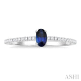 1/10 ctw Petite 5X3MM Oval Cut Sapphire and Round Cut Diamond Precious Fashion Ring in 10K White Gold