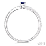 1/10 ctw Petite 5X3MM Oval Cut Sapphire and Round Cut Diamond Precious Fashion Ring in 10K White Gold