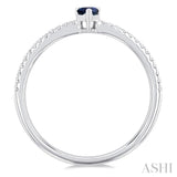 1/10 ctw Petite 5X3MM Pear Cut Sapphire and Round Cut Diamond Precious Fashion Ring in 10K White Gold