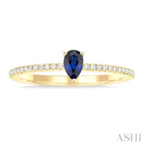 1/10 ctw Petite 5X3MM Pear Cut Sapphire and Round Cut Diamond Precious Fashion Ring in 10K Yellow Gold