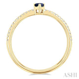 1/10 ctw Petite 5X3MM Pear Cut Sapphire and Round Cut Diamond Precious Fashion Ring in 10K Yellow Gold