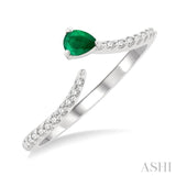 1/10 ctw Petite 4X3MM Pear Cut Emerald and Round Cut Diamond Precious Fashion Ring in 10K White Gold
