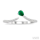 1/10 ctw Petite 4X3MM Pear Cut Emerald and Round Cut Diamond Precious Fashion Ring in 10K White Gold