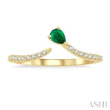 1/10 ctw Petite 4X3MM Pear Cut Emerald and Round Cut Diamond Precious Fashion Ring in 10K Yellow Gold