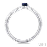1/10 ctw Petite 4X3MM Pear Cut Sapphire and Round Cut Diamond Precious Fashion Ring in 10K White Gold
