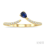 1/10 ctw Petite 4X3MM Pear Cut Sapphire and Round Cut Diamond Precious Fashion Ring in 10K Yellow Gold