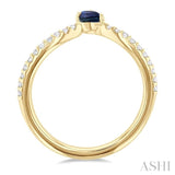 1/10 ctw Petite 4X3MM Pear Cut Sapphire and Round Cut Diamond Precious Fashion Ring in 10K Yellow Gold