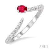 1/10 ctw Petite 4X3MM Oval Cut Ruby and Round Cut Diamond Precious Fashion Ring in 10K White Gold