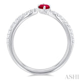 1/10 ctw Petite 4X3MM Oval Cut Ruby and Round Cut Diamond Precious Fashion Ring in 10K White Gold