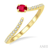 1/10 ctw Petite 4X3MM Oval Cut Ruby and Round Cut Diamond Precious Fashion Ring in 10K Yellow Gold