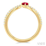1/10 ctw Petite 4X3MM Oval Cut Ruby and Round Cut Diamond Precious Fashion Ring in 10K Yellow Gold