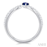 1/10 ctw Petite 4X3MM Oval Cut Sapphire and Round Cut Diamond Precious Fashion Ring in 10K White Gold