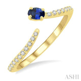 1/10 ctw Petite 4X3MM Oval Cut Sapphire and Round Cut Diamond Precious Fashion Ring in 10K Yellow Gold