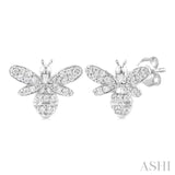 1/8 ctw Petite Bumble Bee Round Cut Diamond Fashion Stud Earring in 10K White Gold