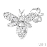 1/8 ctw Petite Bumble Bee Round Cut Diamond Fashion Stud Earring in 10K White Gold