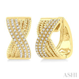 1/3 ctw Petite Wide Crisscross Rope and Round Cut Diamond Fashion Huggies in 14K Yellow Gold