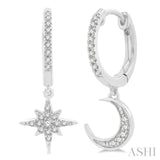 1/6 ctw Petite Celestial Crescent & Star Round Cut Diamond Fashion Huggies in 10K White Gold