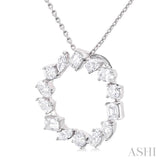 1 ctw Circle Multi-Cut Diamond Fashion Pendant With Chain in 14K White Gold