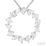 1 ctw Circle Multi-Cut Diamond Fashion Pendant With Chain in 14K White Gold