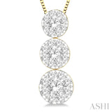 1/2 ctw Lovebright 3 stone Essential Round Cut Diamond Pendant with Chain in 14K Yellow and White Gold