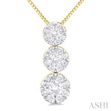 1/3 ctw Lovebright 3 stone Essential Round Cut Diamond Pendant with Chain in 14K Yellow and White Gold