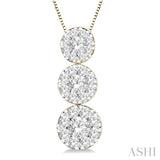 1/4 ctw Lovebright 3 stone Essential Round Cut Diamond Pendant with Chain in 14K Yellow and White Gold