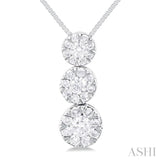 1/4 ctw Lovebright 3 stone Essential Round Cut Diamond Pendant with Chain in 14K White Gold