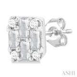 1/3 ctw Fusion Baguette and Round Cut Diamond Stud Earring in 14K White Gold
