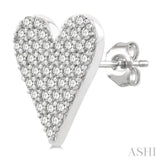 1/3 ctw Petite Heart Pave Set Round Cut Diamond Fashion Stud Earring in 10K White Gold