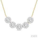 1 Ctw 5-Stone Circular Mount Lovebright Round Cut Diamond Necklace in 14K Yellow & White Gold