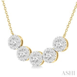 1 Ctw 5-Stone Circular Mount Lovebright Round Cut Diamond Necklace in 14K Yellow & White Gold